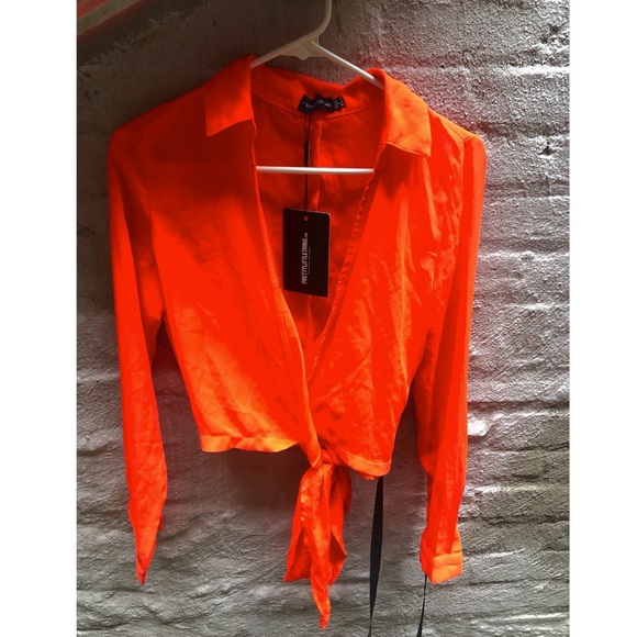 PrettyLittleThing Tops - 'PRETTYLITTLETHING' orange wrap top